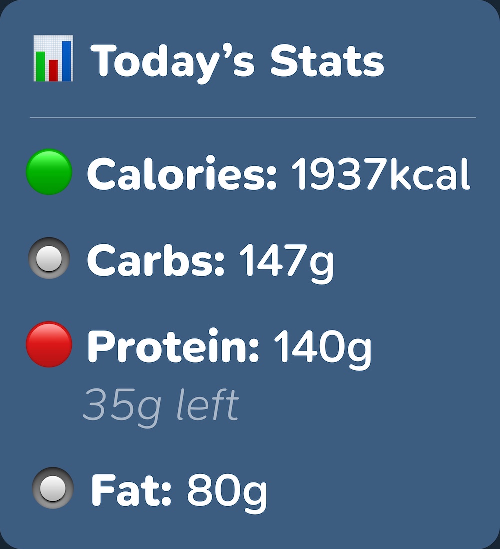 A response from the bot showing your daily calorie and macro intake.